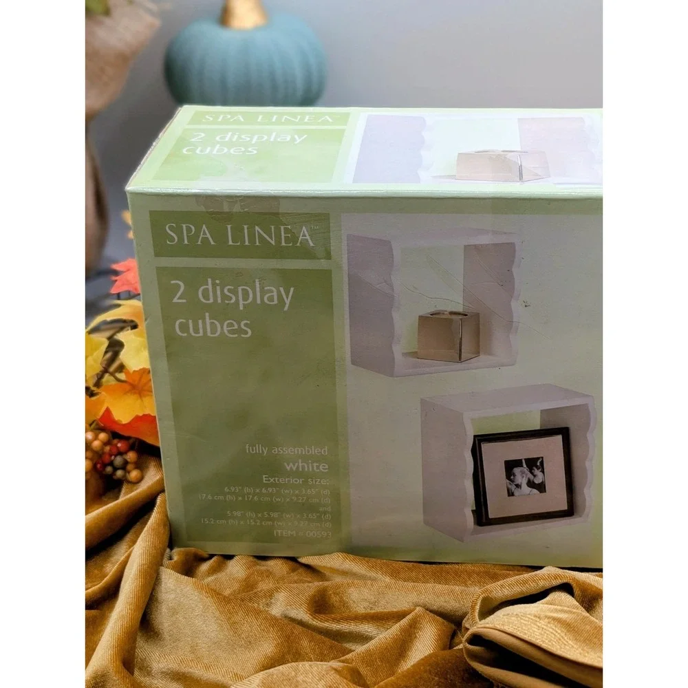 Y2K Vintage Spa Linea White Wood Wall Display Cubes Shelves Set of 2 Sealed NIB